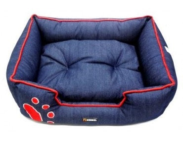 Kennel Denim Paw Print Sofa Bed for Dogs – Soft Elevated Cushion Bed with Stylish Paw Design