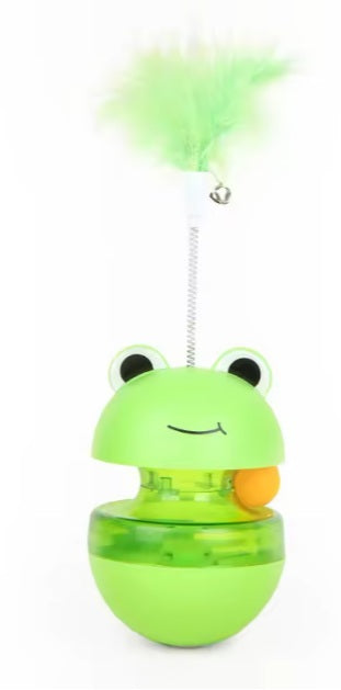 Kennel Interactive Frog Tumbler Cat Toy with Feather & Adjustable Food Dispenser