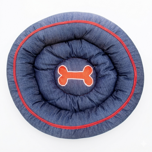 Kennel Denim Donut Bed for Dogs – Soft Round Cushion Bed with Stylish Denim Finish